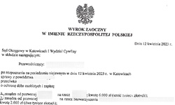 Zdjęcie z napisem wyrok zaoczny w imieniu rzeczypospolitej polskiej